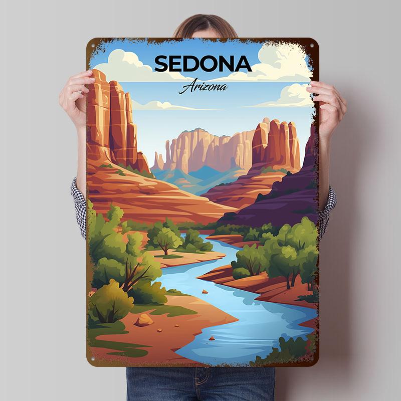 Sedona Arizona Travel Metal Poster Custom Wall Art Retro Vintage Tinplate Signs for Man Cave Gaming Room Decoration Cozy House