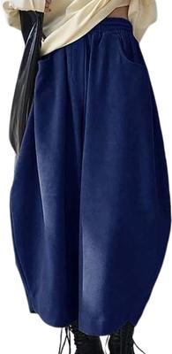 Airby Саруэл Свободные Эластичные Однотонные Расслабленные Длинные Широкие Гаучо Шарлотты Большие Размеры Для Беременных Индиго Брюки, Посадка, Талия, Цвет, Простые, Военные, Повседневные,