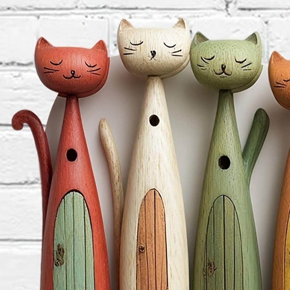 Colorful Cat Pattern Key Hanger Wooden Keychain Holder Useful Wall Key Holder  Porch Decoration