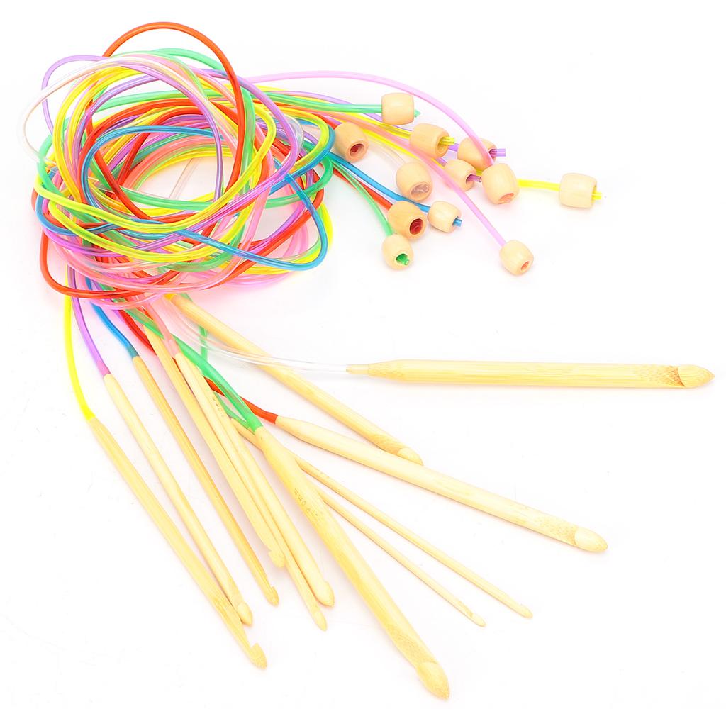 Тунисский крючок для вязания крючком из карбонизированного бамбука, круговая вязка с бусинами для ковров