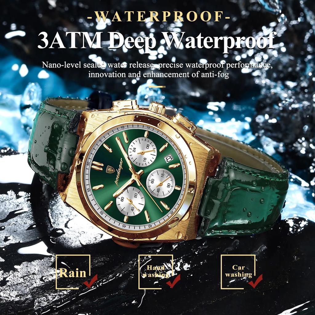 POEDAGAR Luxury Quartz Watch Waterproof Men's Quartz Wristwatch Business Chronograph Strong Luminous Bracelet Leather Day 970