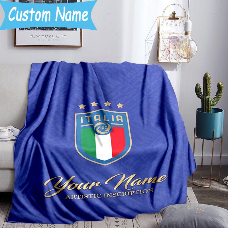 Custom Name Italian Crest Flannel Blanket, Use for Birthday/Holiday Gift, Soft Blanket for Sofa/Bed/Camping/Office, Home Decor