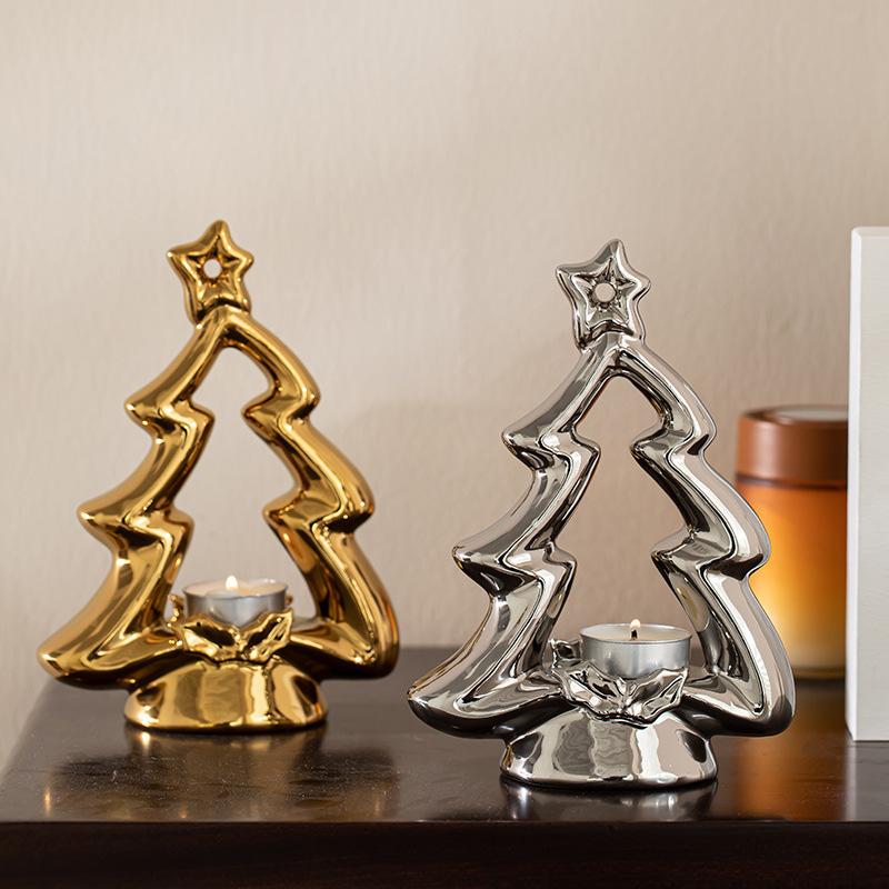 1PC Table Ornaments Nordic Art Candle Holders Home Decor Ceramic Romantic Christmas Tree