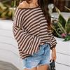 Winter Women's Oversized Long Sleeve Striped Sweater Casual Crewneck Side Split Tunic Pullover Jumper Knit Tops