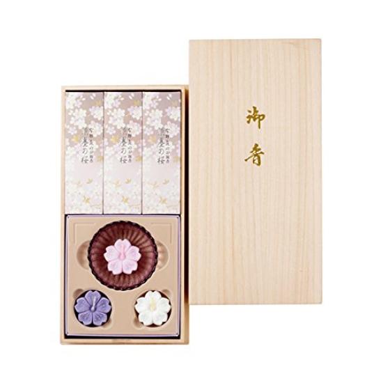 Nippon Kodo Uno Chiyo Incense Sticks Floating Candle Set In Paulownia Box 37109 Light Ink Cherry Blossom Incense Low Smoke 25 Minutes 37109 0.18kg
