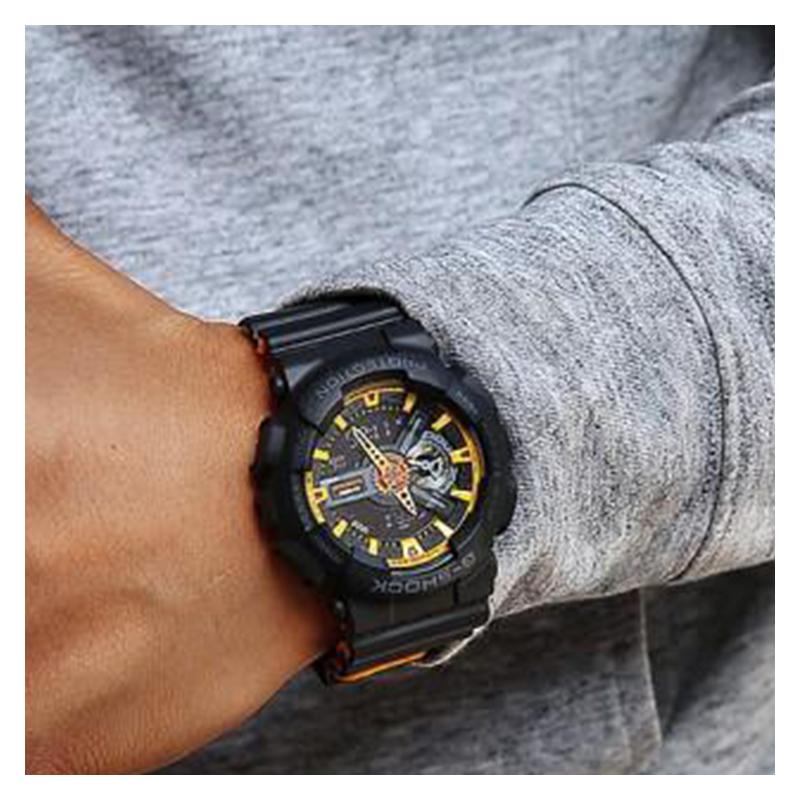 Casio Серия лицом к лицу серия 200 метров водонепроницаемый кварцевый механизм ремешок из смолы японские и корейские часы мужские часы черный циферблат GA-110BY-1A