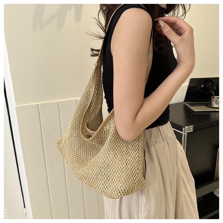 Woven Straw Tote Bag for Women Large Capacity Bucket Shoulder Handbag KTB