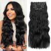 Synthetic Long Wavy Clip In Hairpiece Extensions Natural Full Head Thicks Hair For Women Daily Wear