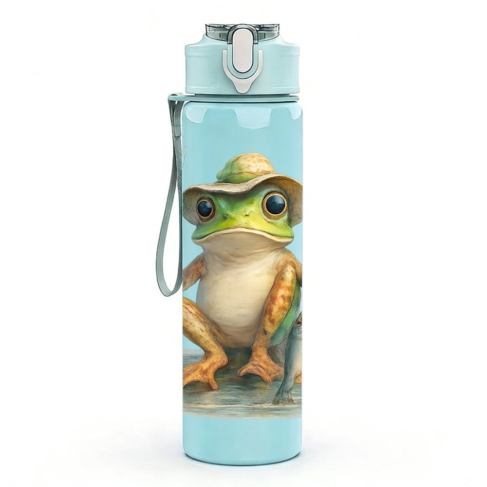 1PC Green Frog Leaf Swing Cartoon 750ml Color Plastic Sports Water Bottle Leakproof Flip Straw Lid Suitable for Sports Office Home Use