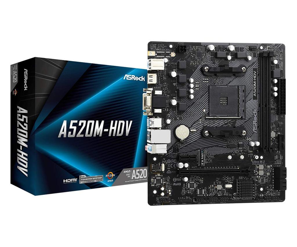 Asrock AMD Ryzen Series Compatible Micro ATX Motherboard with A520 Chipset Authorized Distributor 3000/4000 (Soket AM4) [Domestic Product] A520M-HDV