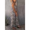 Summer Casual Beach Leopard Jumpsuit Women Spaghetti Strap Print Rompers Loose Pocket Sleeveless Jumpsuits
