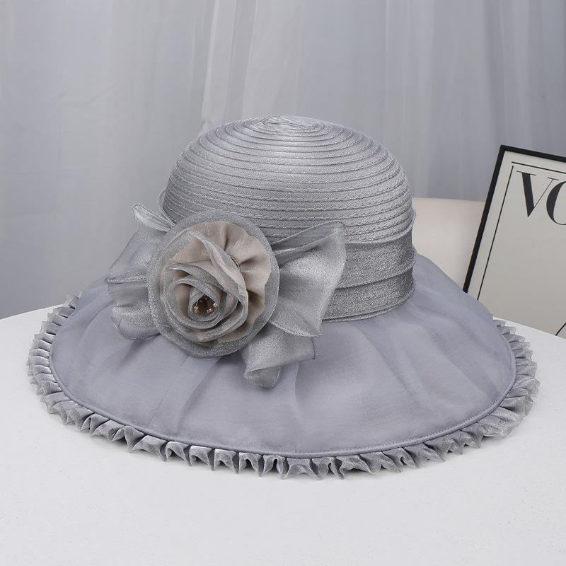 British style mesh gauze hat spring and summer new women's sunscreen big eaves flower lace sunshade fashionable and elegant top hat