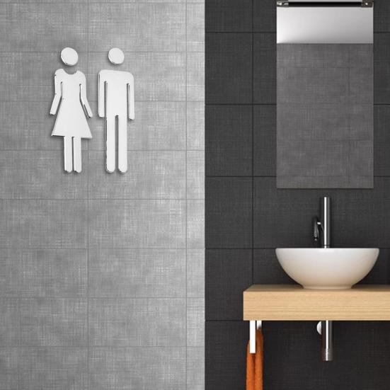 2Pcs Acrylic Bathroom Mirror Sign Adhesive Restroom Door Toilet 3D Sign Business Restaurant Office Hotel Washroom Wall Identification Signage