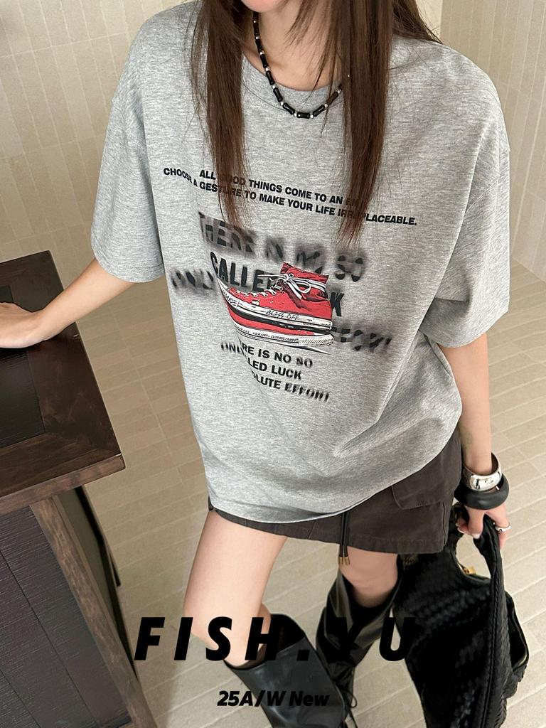 FISHYU Shisanhang Retro High-Top Canvas Shoes & Letter Print Short-Sleeve Women's T-Shirt (Early Autumn)
