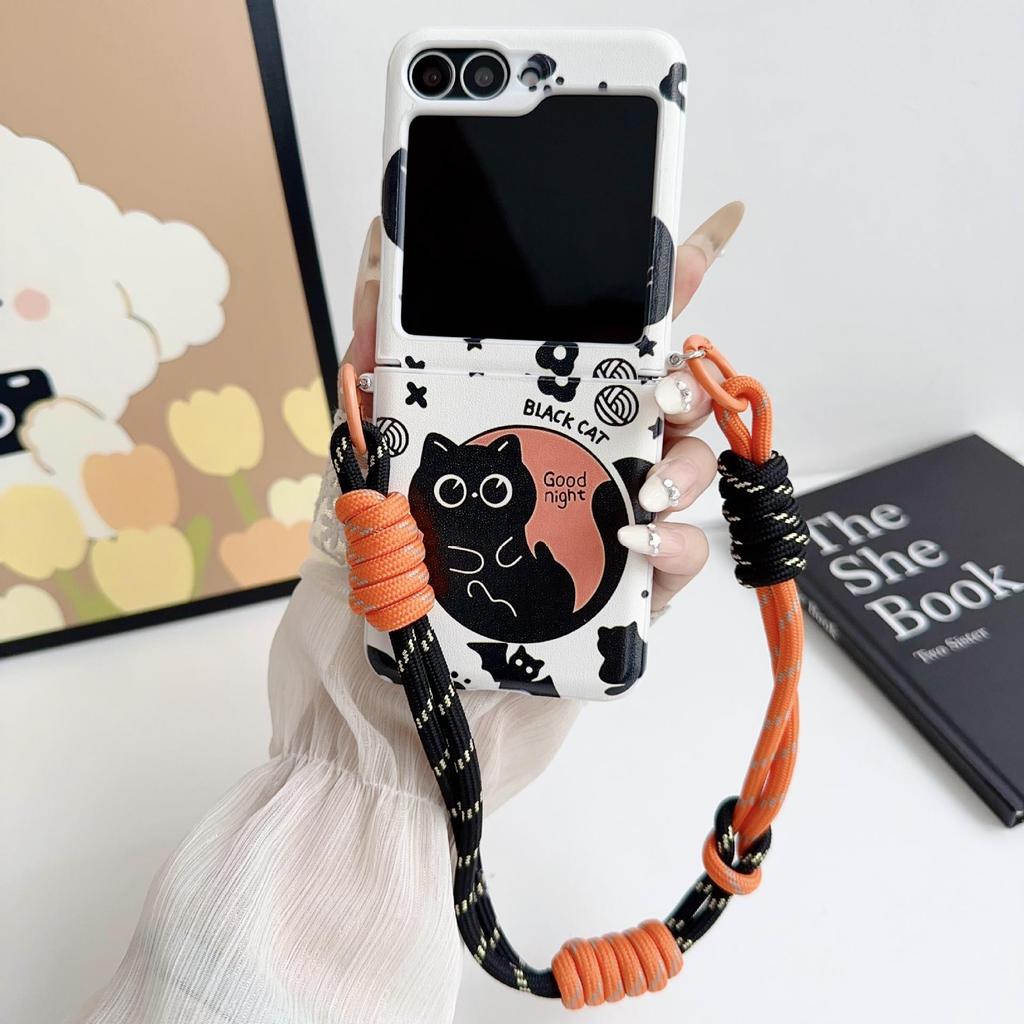 Чехол для Black Cat Galaxy Z Flip 7/6/5 - Защитный чехол-книжка Samsung 4-го поколения для Японии и Южной Кореи