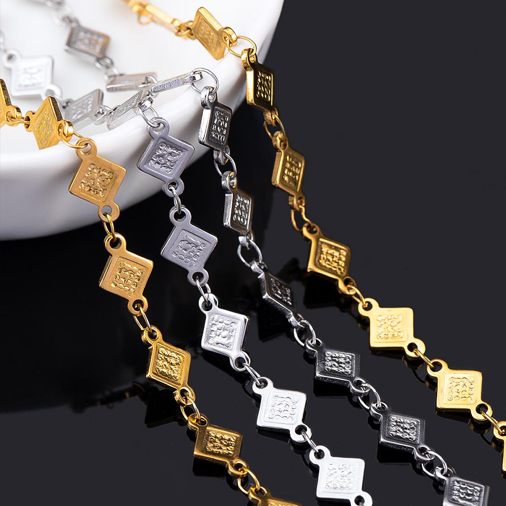 1M Stainless Steel Printed Dot Striped Square Necklace Chain Geometry Link Chains DIY Bracelet Accessory Jewelry Making Supplies