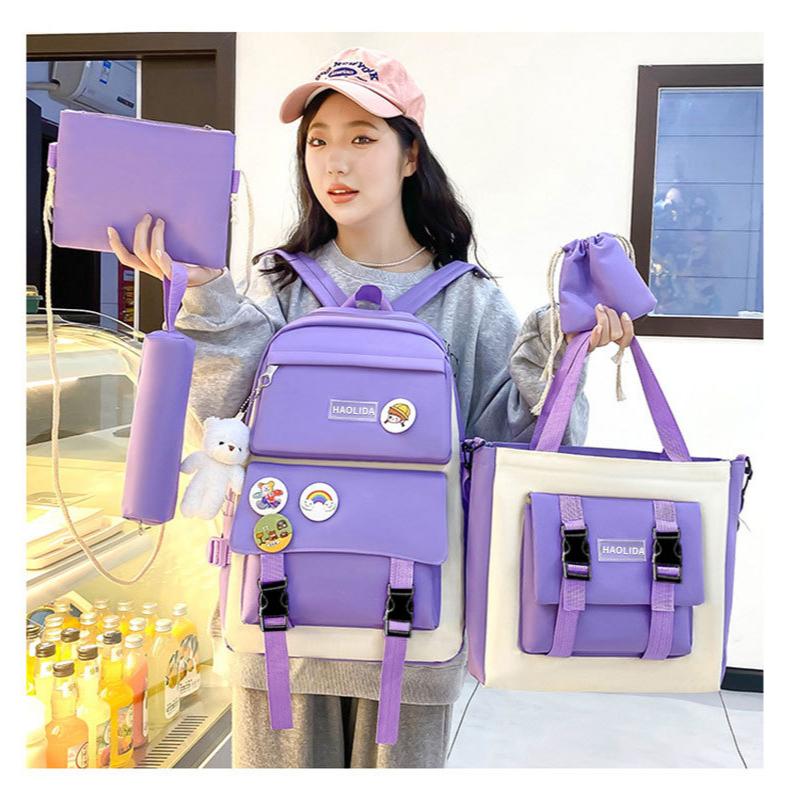 5 шт. наборы холщовых школьных ранцев для девочек-подростков, женские рюкзаки, холщовые детские сумки для начальной школы, студенческие рюкзаки для ноутбуков