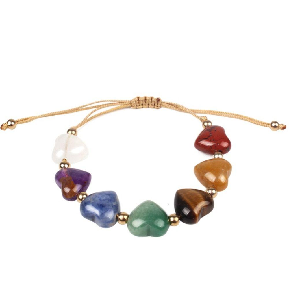 Creative Love Bead Beads Heart Bracelet Vintage Ins Style Colorful Crystal Bracelet Adjustable Rainbow Stone Bracelet Couple