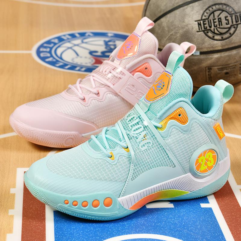 New Fashion Lightweight Running Shoes Medium Top Platform Student Sports Shoes Actual Combat Shock Absorption Mandarin Duck Basketball Shoes Training