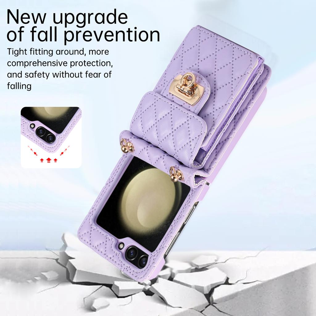 Длинный чехол через плечо с ремешком для Samsung Galaxy Z Flip 5 4 3 Flip5 Flip4 5G, кожаный кошелек с металлической пряжкой и слотом для карт