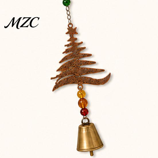 Rustic Metal Hanging Bell Christmas Elk Wind Chime, Xmas Ornament with Reindeer Holiday Atmosphere Door Hangers Snowflake Tree Patterns, Vintage