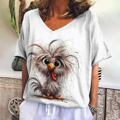 Футболка с принтом животных 3D 2024 года, женская футболка, повседневная, Harajuku, с коротким рукавом, V-образным вырезом, свободная одежда, повседневная футболка