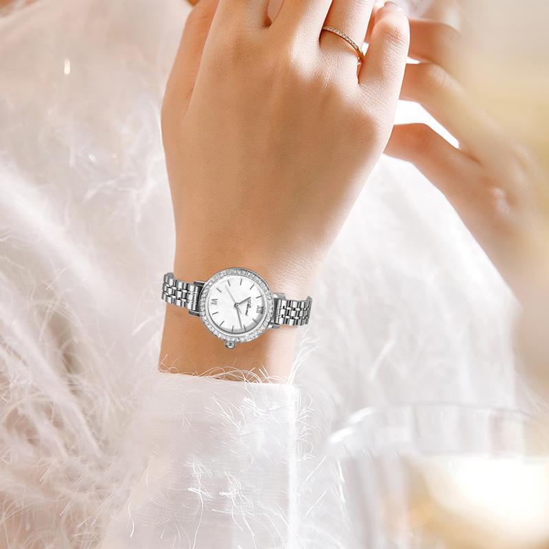 ABORNI женские часы нишевые легкие роскошные кварцевые часы водонепроницаемые маленькие золотисто-зеленые часы с инкрустацией бриллиантами