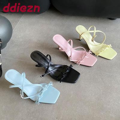 Мода Мода Сандалии на высоком каблуке с бантом-бабочкой для женщин Обувь Женская с обмоткой вокруг щиколотки Элегантные женские сандалии на каблуке Обувь Туфли-лодочки