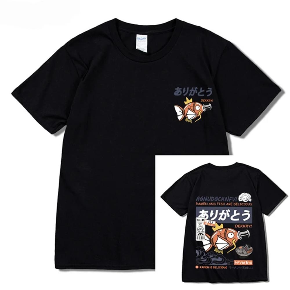 2025Японский Веселый Рамен Принт Рыбы Хип-Хоп Мужская Повседневная Удобная Хлопковая Футболка с Коротким Рукавом Круглый Вырез Короткие Рукава Одна Вещь