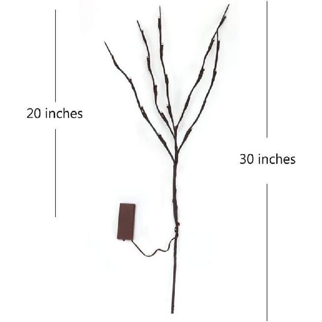 DK177 2 Pack Led Branch Light Battery Operated Lighted Branch Vase Filler Willow Tree Artificial Little Twig Power Brown 30 Inch 20 LED for Home