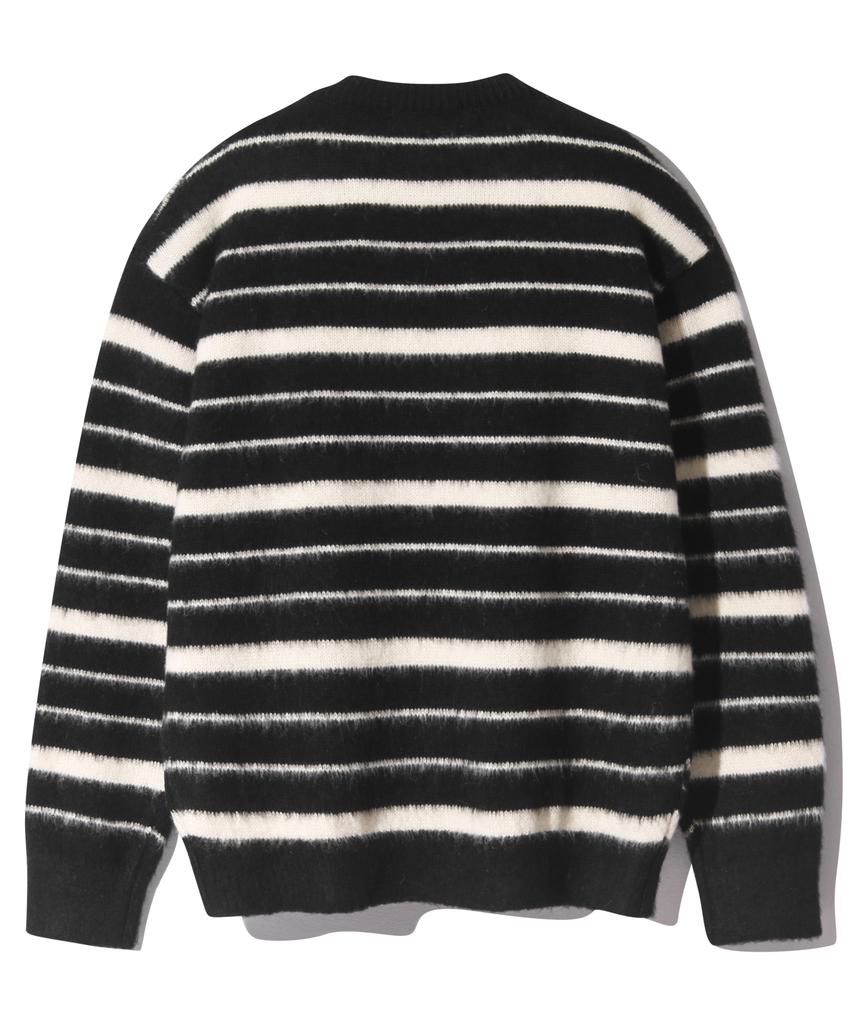 BASEMOMENT Hairy Stripe Round Knit Black