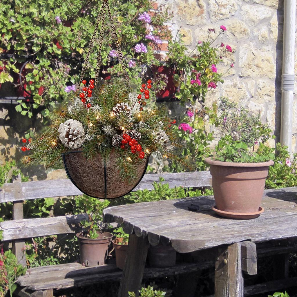 Christmas Wreath Mixed Decorations And White Led Lights Frosted Berries