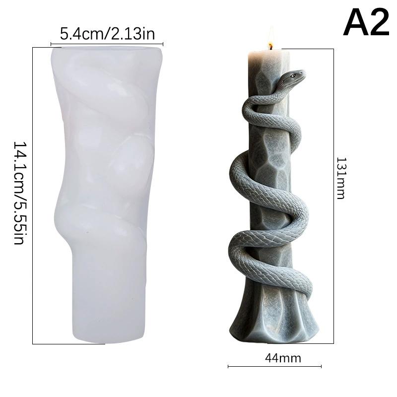 Силиконовая форма для цилиндрической свечи в виде змеи, обвивающей колонну, для изготовления цилиндрических форм из смолы и гипса.