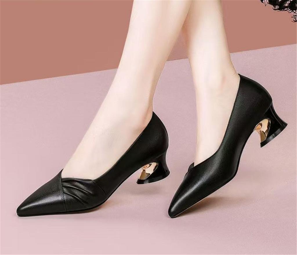 Zapatos De Mujer Women Fashion Pointed Toe Spring Square Heel Shoes for Office Work Lady Classic Career Shoes Ab660