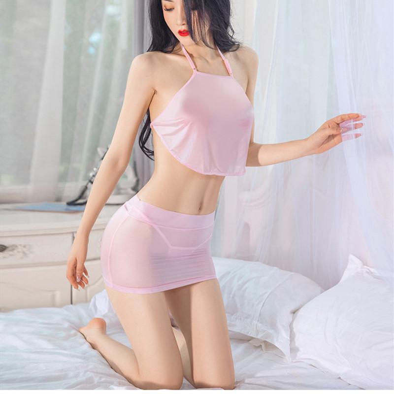 Сексуальный комплект нижнего белья Эротическая глянцевая мини-юбка Пояс на животе Сексуальное порно боди Привлекательный ретро стиль Подвязки Ультратонкий секс-набор