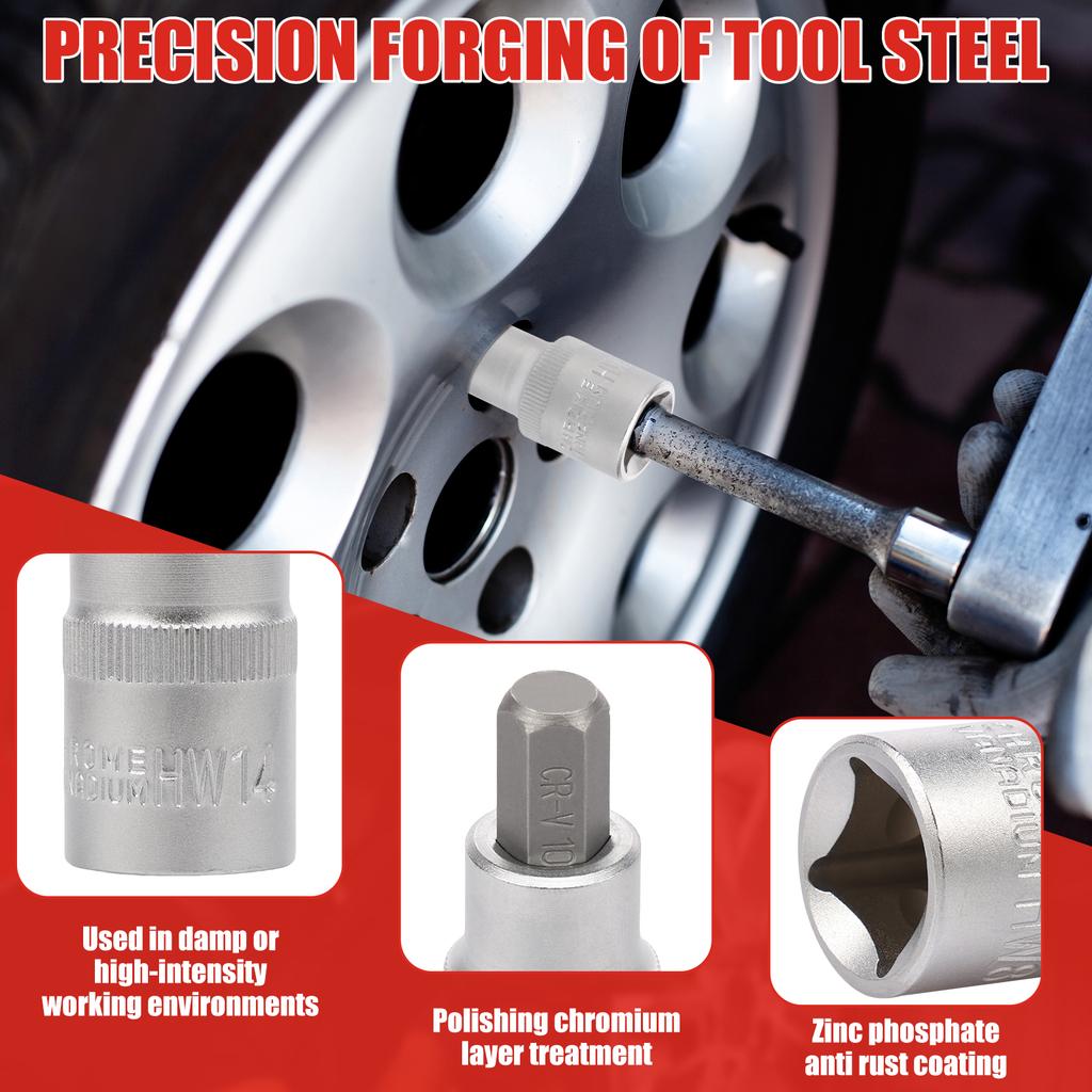 Набор торцевых головок с шестигранными битами 1/2 дюйма, 12 шт., стальной набор торцевых головок Аллена с кейсом для хранения, от 5 мм до 22 мм, для большинства трещоточных отверток