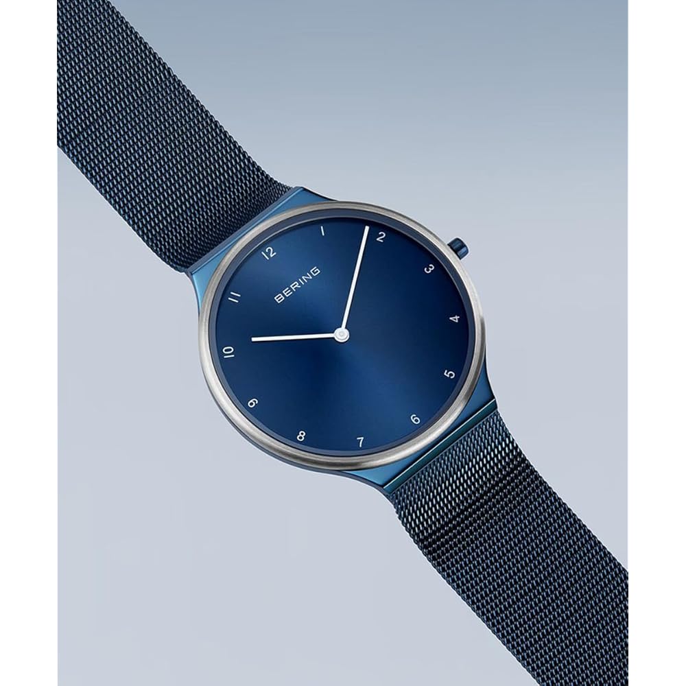 [Официальный импорт] BERING Мужские и женские (унисекс) Аналоговые кварцевые часы, Коллекция Ultra Slim, 18440-397 (синий), Ремешок из нержавеющей стали, Длинный-