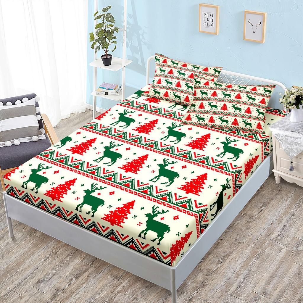 Sheet Three-Piece Bedspread Pillowcase Christmas Mattress Protective Cover
