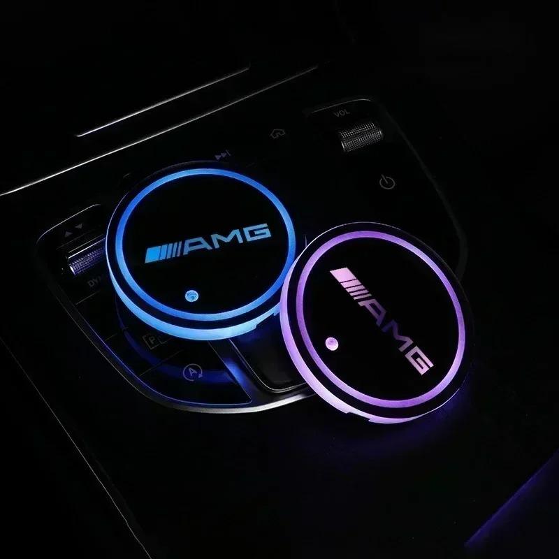 7 Color LED Car Cup Holder Light Luminous Coaster Water Cup Pad Accessories For Mercedes Benz AMG W124 W202 W203 W204 W210 W211 MR8