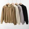 Fall Winter Men Sweater Button Turn-down Collar Long Sleeves Top Retro Knitted Thick Warm Pure Color Pullover Stretchy Daily Wear Knitwear