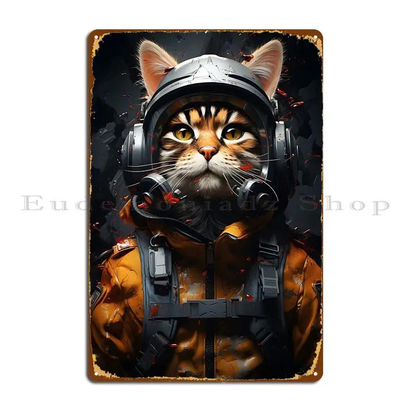 Jet Pilot Cat With Goggles Metal Plaque Poster Design Pub Wall Decor Garage Club Party Design Tin Sign Poster