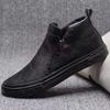 Осенние высокие кожаные ботинки мужские повседневные британские ботинки Мартин мужские туфли на одной педали средней высоты зимние бархатные теплые хлопковые ботинки