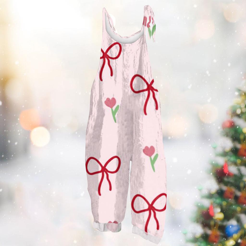 Женский комбинезон с карнавальным принтом, свободный, винтажный, на бретелях, хлопок, лен