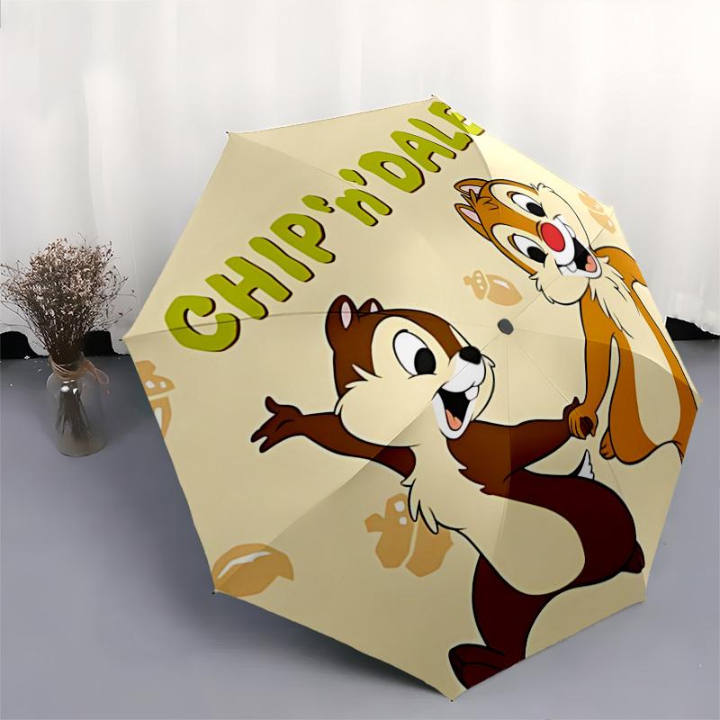 Chip 'n' Dale, Squirrels Themed Automatic Opening and Closing Umbrella, Brightly Colored 8-rib Portable Umbrella, Suitable for Men and Women, A Perfec