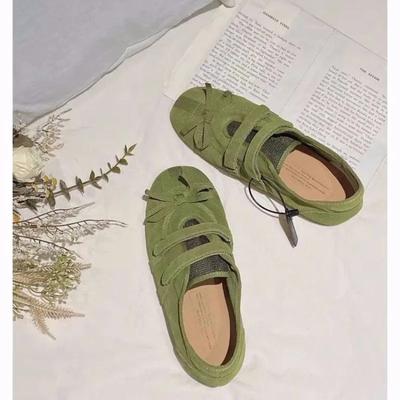 Модная женская повседневная обувь на плоской подошве с бантом, квадратным носком и застежкой-липучкой, женская обувь для отдыха 2025, новая весенне-осенняя мода, замшевые zapatillas de mujer