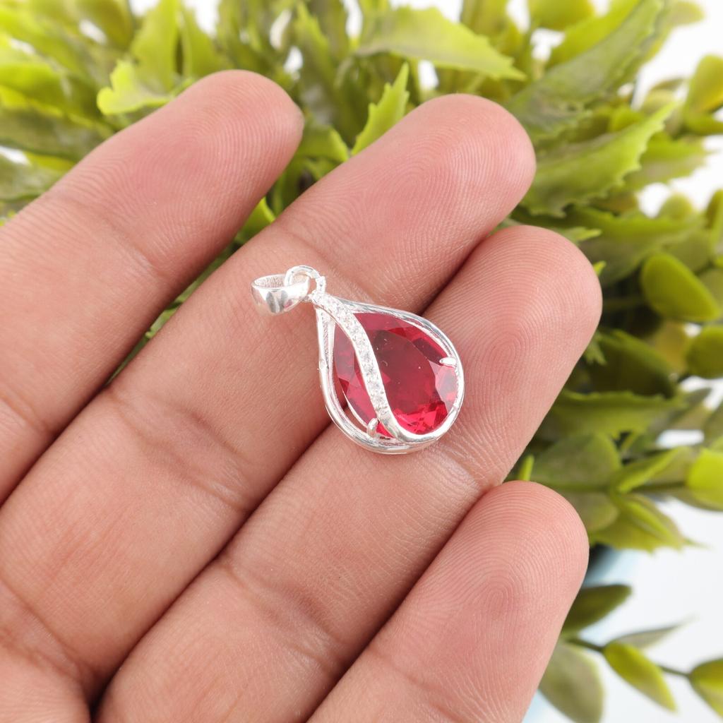 Pink Rubellite Gemstone 925 Stamped Silver Jewelry Zircon Pendant For Valentine CZP-7-17