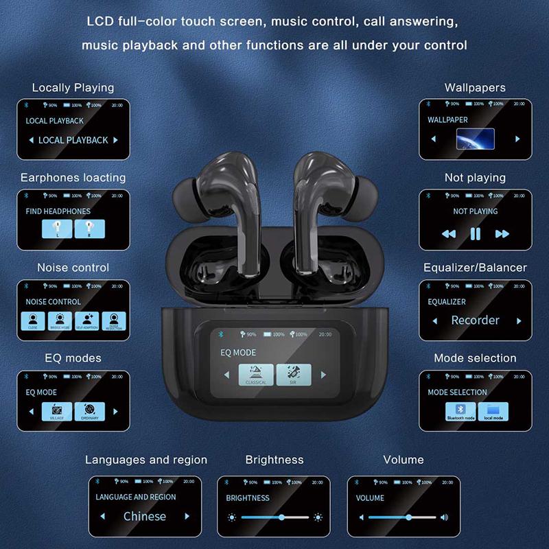 2024 Newest Design Wireless Smart Earphones Touch Screen Control Noise Cancel Headset HiFi Stereo Surround Music Headphone For All Smartphones