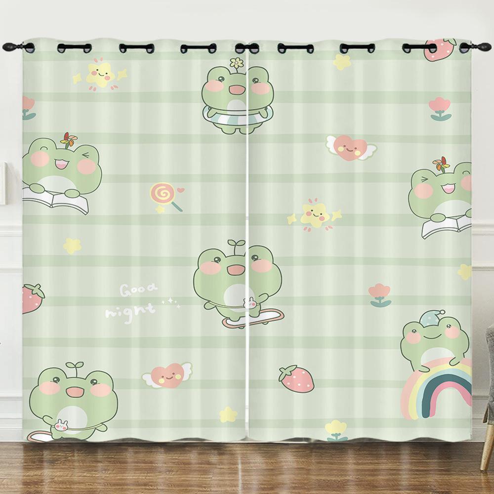 Curtains Cartoon Frog Digital Printing Blackout Curtains Bedroom Perforated Curtains