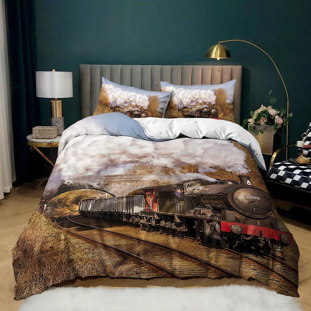 Комплект постельного белья 3D Classic Train Series, винтажное транспортное одеяло и наволочка, 2/3 предмета, AU/DE/US/UK/EU, полноразмерное украшение для дома