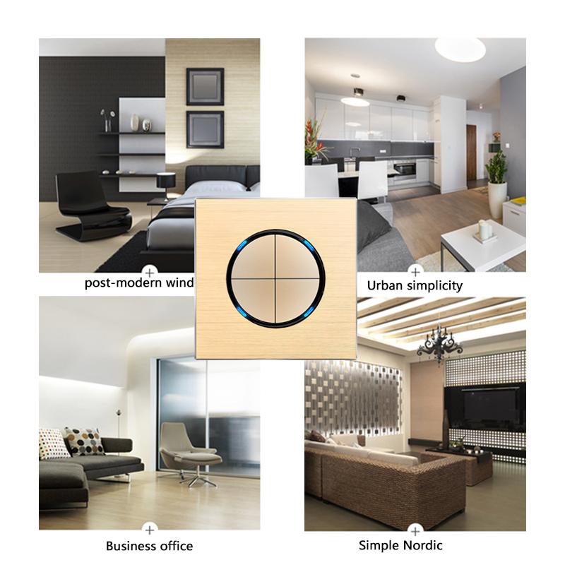 86 тип 1 2 3 4-клавишный 12-позиционный светодиодный индикаторный выключатель из алюминиевого сплава, универсальная роскошная настенная двойная розетка ЕС Франция Великобритания